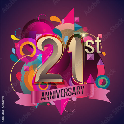 Wall Mural 21st years anniversary wreath ribbon logo, geometric background
