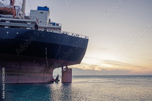 Gelendzhik, Kabardinka, Russia. Cargo ship 