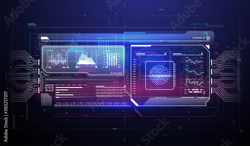 Finger Scan in Futuristic Style. Biometric id with Futuristic HUD Interface. Fingerprint Scanning Technology Concept Illustration. Identification System Scanning.