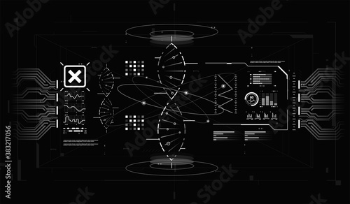 HUD infographic elements with DNA structure. Futuristic user interface. Abstract virtual graphic.