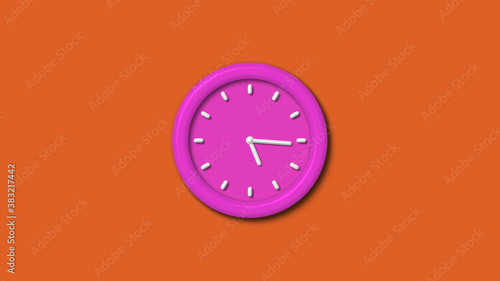Amazing pink color 12 hours 3d wall clock isolated on brown background,3d wall clock Amazing pink color 12 hours 3d wall clock isolated on brown background,3d wall clock