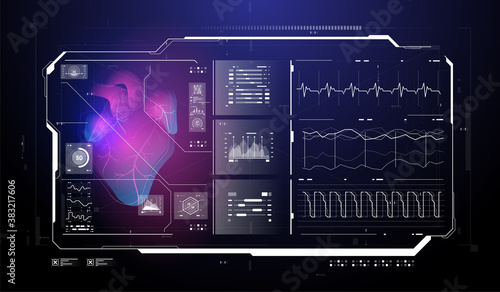 Display set of virtual interface elements. Modern medical examination style. Future technology medicine laboratory web examination. Blood system disease diagnostics futuristic UI.