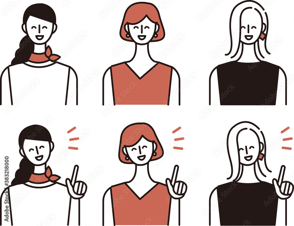 主線あり　シンプルベクターアイコンアバターイラスト　女性