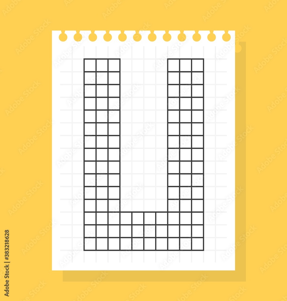 U letter on notepad sheet of squared paper, made of squares. Vector illustration U letter on notepad sheet of squared paper, made of squares. Vector illustration