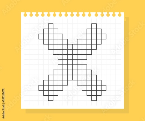 X letter on notepad sheet of squared paper, made of squares. Vector illustration4 photo