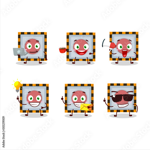 Among us emergency button cartoon character with various types of business emoticons © kongvector