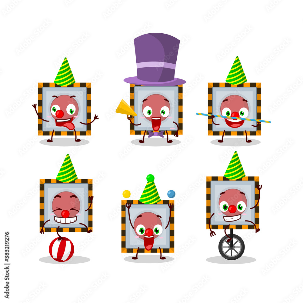 Cartoon character of among us emergency button with various circus shows Cartoon character of among us emergency button with various circus shows