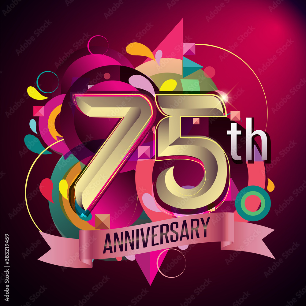 Fototapeta premium 75th years anniversary wreath ribbon logo, geometric background