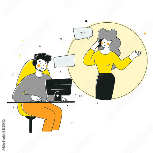 Flat support client for web marketing design. Service remote Technology concept.