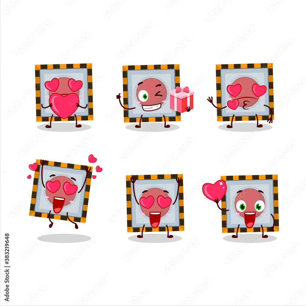 Fototapeta premium Among us emergency button cartoon character with love cute emoticon