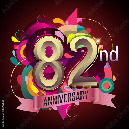 82nd years anniversary wreath ribbon logo, geometric background