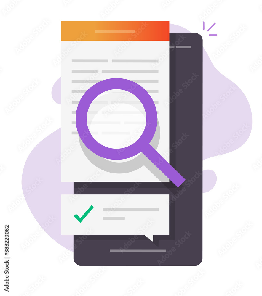 Review quality control, expertise text research content online on phone, digital document file evidence check analysis, article inspect concept, law legal proof information searching or editing vector Review quality control, expertise text research content online on phone, digital document file evidence check analysis, article inspect concept, law legal proof information searching or editing vector