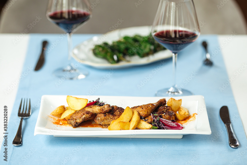 Roasted chicken and padron peppers with red wine Roasted chicken and padron peppers with red wine