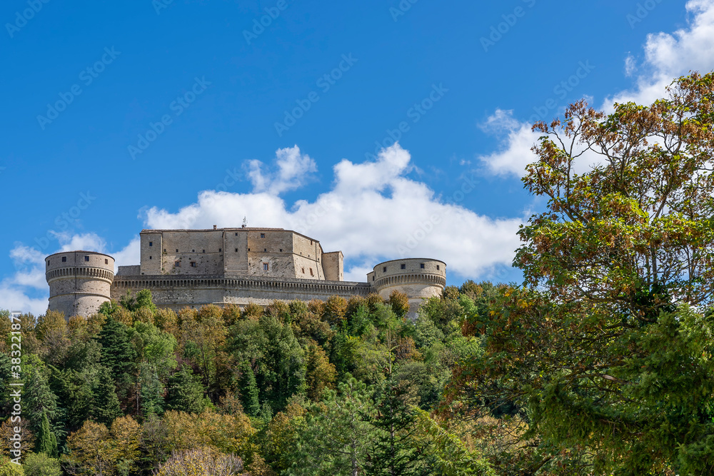 The Fort of San Leo, also known as the Rocca di San Leo, Rimini, Italy, on a sunny day