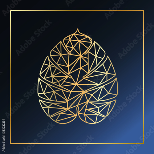 Monstera golden abstract background with circles