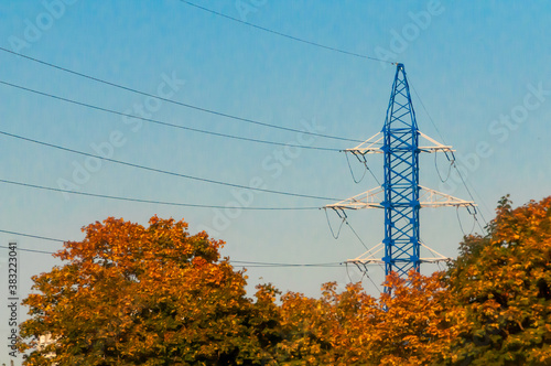 high voltage power lines on a autumn day