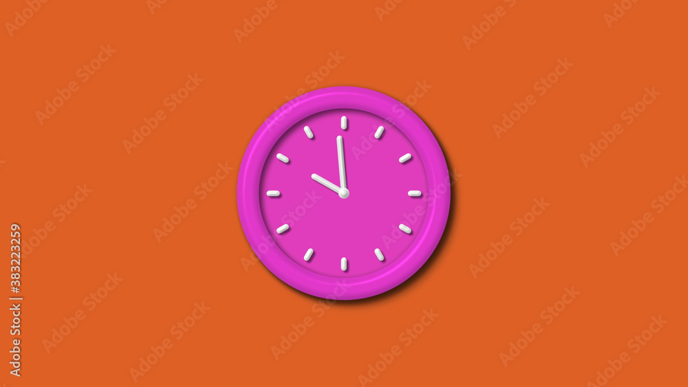 Amazing pink color 3d wall clock isolated on brown background,3d wall clock Amazing pink color 3d wall clock isolated on brown background,3d wall clock