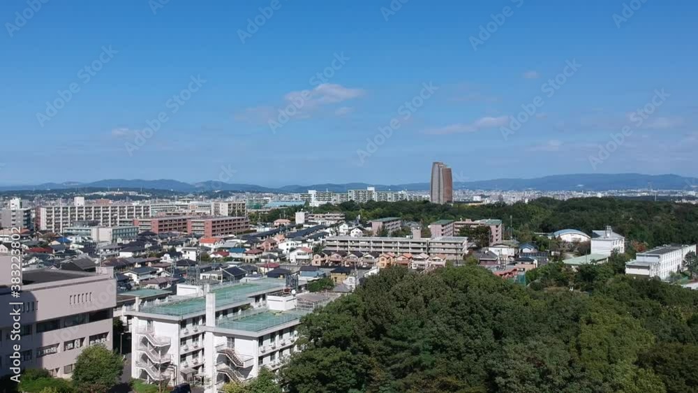 ドローンで空撮した名古屋の町並みの住宅街の風景 ドローンで空撮した名古屋の町並みの住宅街の風景