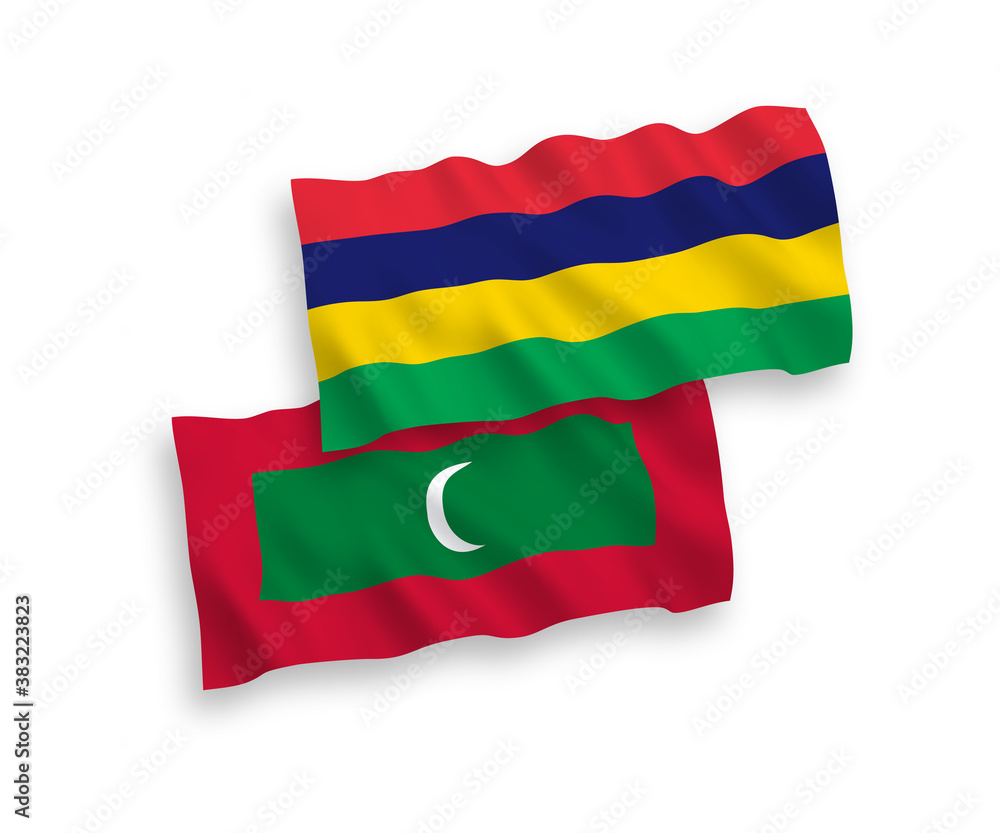 Flags of Maldives and Republic of Mauritius on a white background Flags of Maldives and Republic of Mauritius on a white background