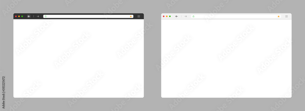 Web browser. Black and white template. Browser window with blank page. Computer screen. Webpage toolbar interface. Desktop search bar. Monitor ui. Internet page mockup. Vector EPS 10. Web browser. Black and white template. Browser window with blank page. Computer screen. Webpage toolbar interface. Desktop search bar. Monitor ui. Internet page mockup. Vector EPS 10.