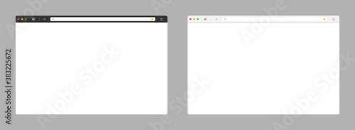 Web browser. Black and white template. Browser window with blank page. Computer screen. Webpage toolbar interface. Desktop search bar. Monitor ui. Internet page mockup. Vector EPS 10.