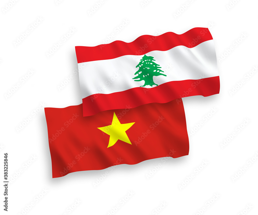 Flags of Lebanon and Vietnam on a white background Flags of Lebanon and Vietnam on a white background