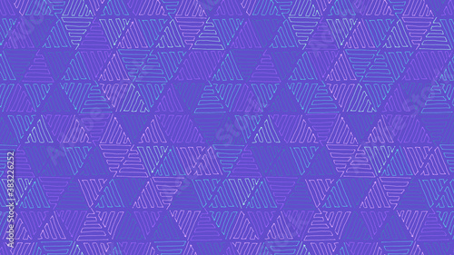 Abstract geometric seamless pattern with hand drawn randomly colored hatched triangles. Vector doodle background.