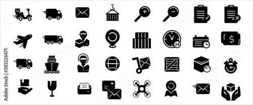 Simple Set of delivery, courier and shipping Related Vector icon graphic design. Contains such Icons as shipping, mail, post, courier, motorcycle delivery, drone and customer service