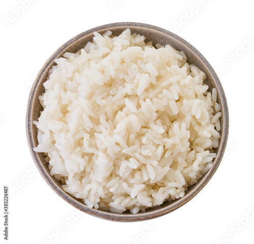 boiled rice in bowl with clipping path