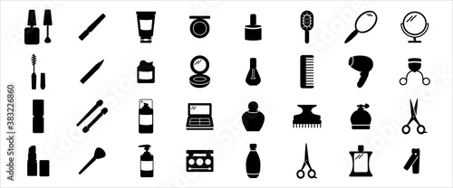 Simple Set of cosmetic and beauty makeup Related Vector icon graphic design. Contains such Icons as hair comb, face powder, lotion, foundation, mascara and more