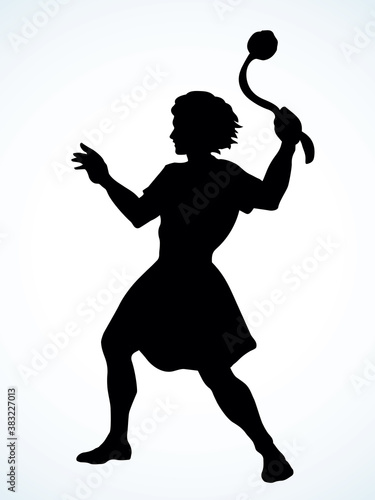 David throws a stone from the sling. Vector drawing