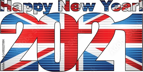 Happy New Year 2021 with United Kingdom flag inside - Illustration,
2021 HAPPY NEW YEAR NUMERALS, 
2021 Great Britain Flag Numbers
