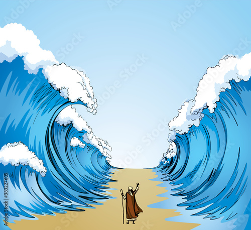 Moses with the staff. Vector drawing