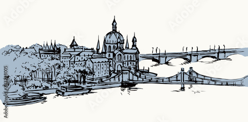 Hungarian Parliament Building. Vectos drawing scene