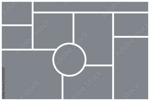 Photo collage grid. Mood board template. Vector illustration. Mosaic picture album.