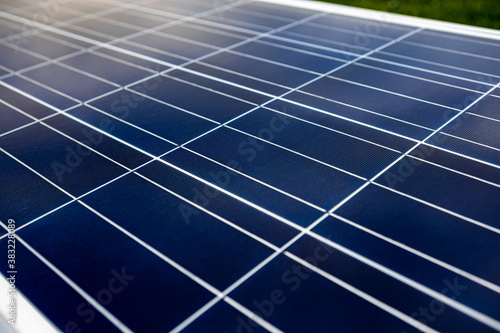 Close up of power solar panel , Photovoltaic power on nature background (Selective focus)