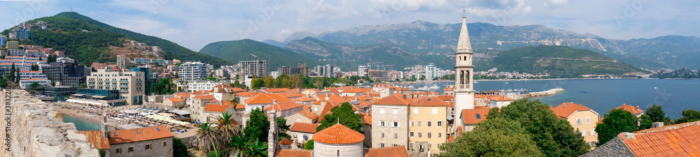 Panorama of Budva old town, Montenegro. View from the citadel