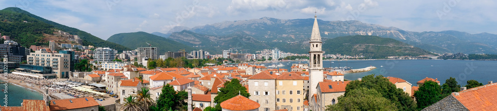 Panoramic view of Budva old town, Montenegro.