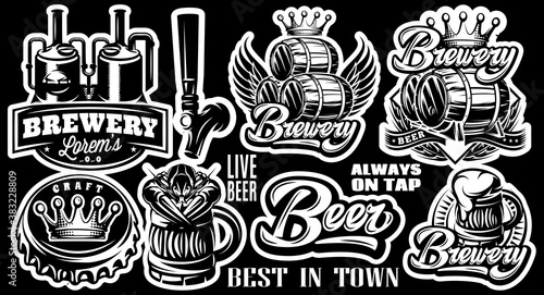 Set of vector patterns on the theme of beer and brewing. Black background