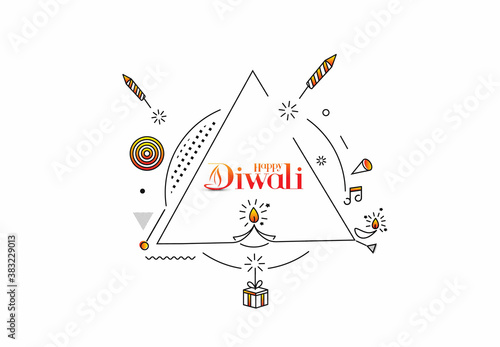 Happy Diwali text with Rocket firecrackers design. Poster Banner Vector illustration.
