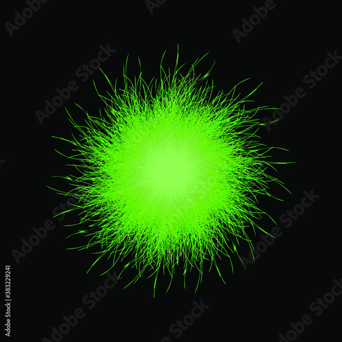 Green pompon. Fluffy pompon isolated. Fur ball. 3D vector illustration.