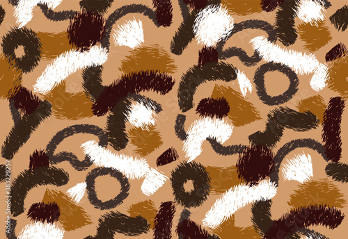 Abstract Hand Drawing Furry Brush Strokes Geometric Shapes Repeating Vector Pattern Isolated Background