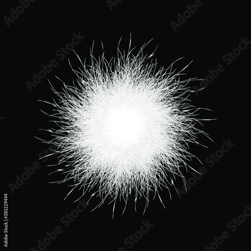 White pompon. Fluffy pompon isolated. Fur ball. 3D vector illustration.
