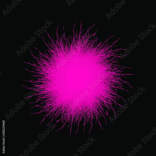 Pink pompon. Fluffy pompon isolated. Fur ball. 3D vector illustration.