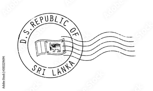 Postal grunge stamp ''Democratic Socialist Republic of Sri Lanka''. Waving flag in the middle.