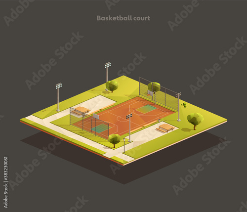Isometric Basketball court arena