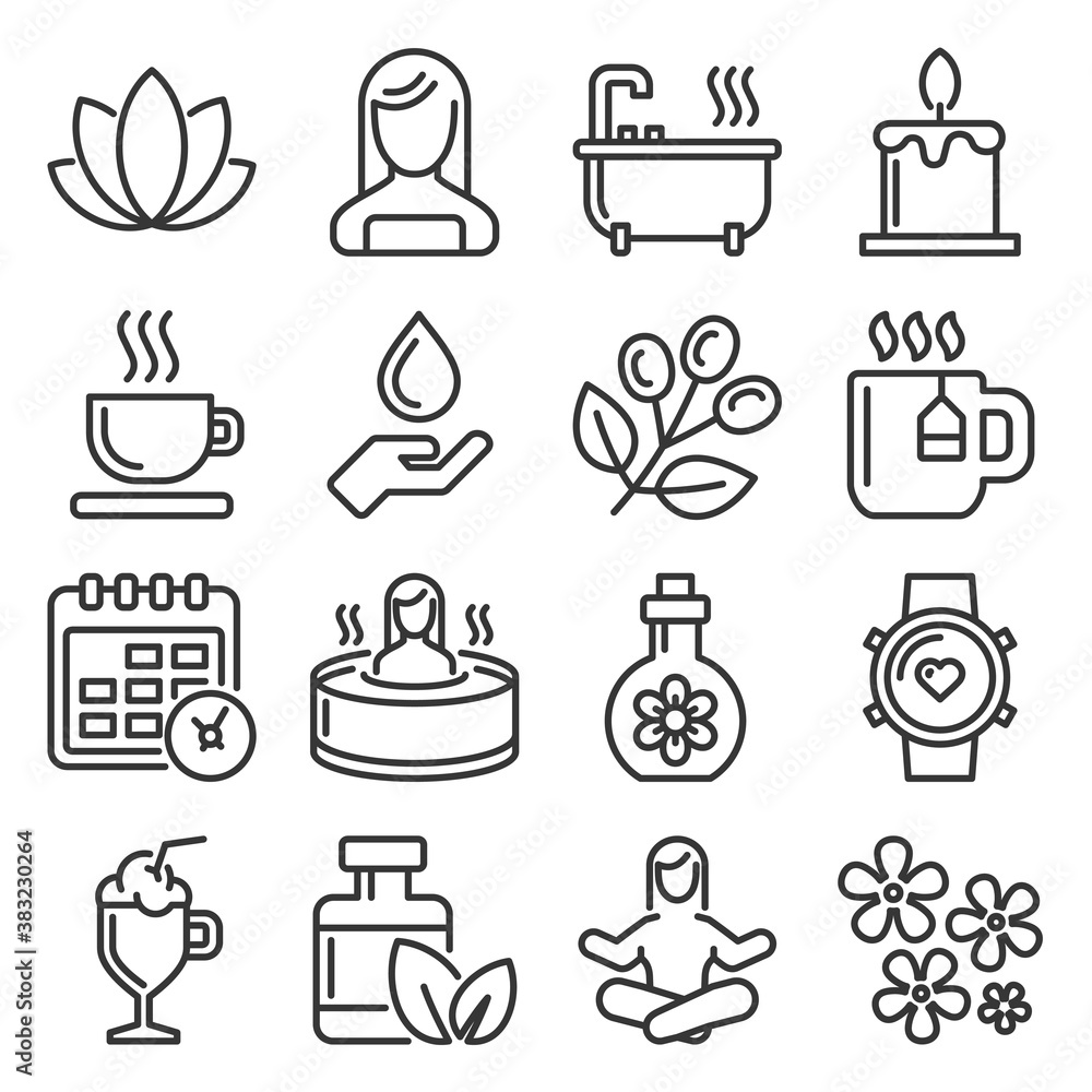 Spa and Relax Icons Set on White Background. Vector Spa and Relax Icons Set on White Background. Vector
