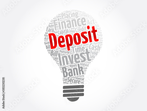 Deposit light bulb word cloud collage, business concept background