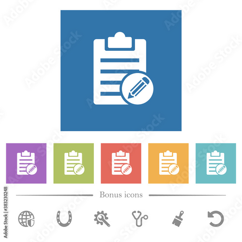 Edit note flat white icons in square backgrounds