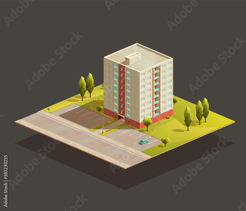 Tower Block of Flats isometric illustration